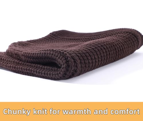 Connectyle Knit Hooded Scarf Hat Pullover Balaclava Beanie Skull Cap with Drawstring Neck Gaiter Hood Winter Hats for Women - color: Coffee
