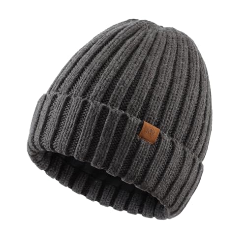Home Prefer Mens Winter Hat Wool Fleece Lined Knit Beanie Hat Warm Stocking Caps - color: Heather Grey