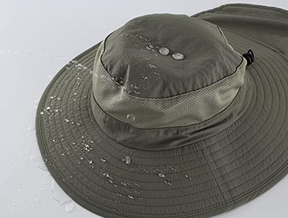 Home Prefer Outdoor UPF50+ Mesh Sun Hat Wide Brim Fishing Hat with Neck Flap Sun Hat for Men Women - color: Pea Green