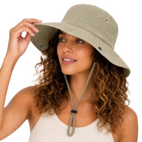 Womens Satin Lined Sun Hat UV Protection Washed Cotton Sun Hat with Satin Lining for Outdoor Beach Travel Hiking - color: Khaki, size: One Size-Medium