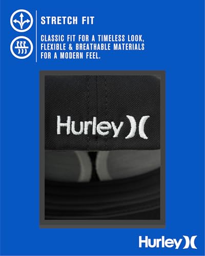 Hurley Mens Baseball Cap Curved Brim Moisture Wicking Flexfit Fitted Hats - color: Black/White, size: Large-X-Large
