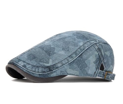 Quanhaigou Unisex Denim Newsboy Hats Flat Ivy Gatsby Cabbie Driving Berets Hat Cotton Dad Cap for Men Women - color: Camo Blue