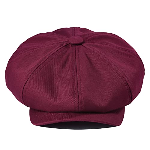 BOTVELA Men's Newsboy Flat Cap 100% Cotton Cabbie Hat - color: Burgundy, size: 7 7/8