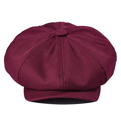 BOTVELA Men's Newsboy Flat Cap 100% Cotton Cabbie Hat - color: Burgundy, size: 7 7/8
