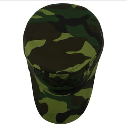 Cadet Army Cap for Men Women Military Adjustable Unisex Flat Top Hat - color: Camo White