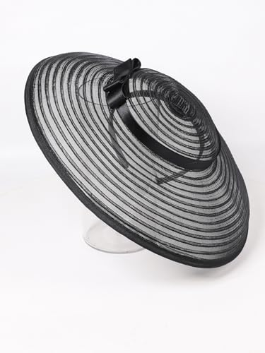 Black Formal Church Hat Headbands for Women Wide Brim Fascinators With Bow