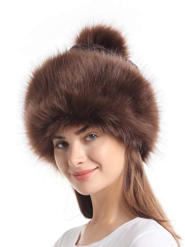 Soul Young Women's Faux Fur Hat Russian Cossack Knit Pompom Hat Ski Snow Cap for Winter Outdoor - color: Coffee