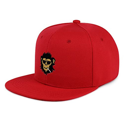 Smoking Monkey Hip-Hop Snapback Hat Embroidered Baseball Cap Wild Animal Funny - color: 12. Red