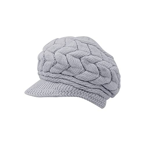 Andiker Winter Knit Hat for Women, Slouchy Beanies Cap with Brim, Warm Fleece Lined Women Thick Hat - color: Grey