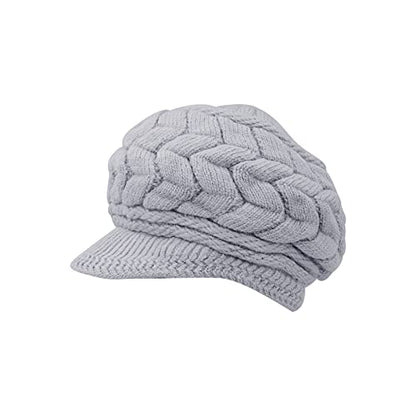 Andiker Winter Knit Hat for Women, Slouchy Beanies Cap with Brim, Warm Fleece Lined Women Thick Hat - color: Grey