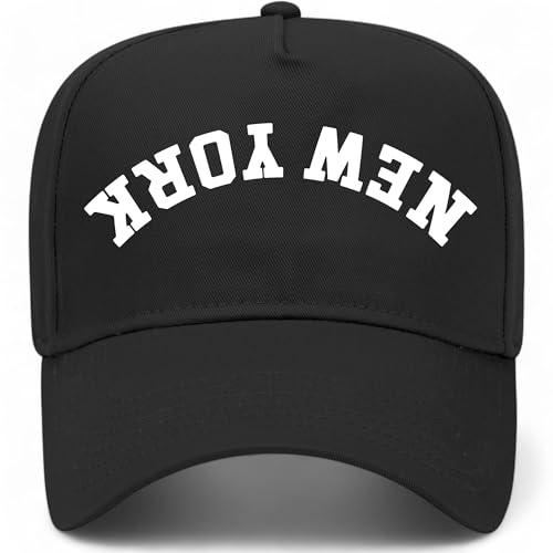 New York Upside Down Reversed Vintage Trucker Hat | Premium Snapback Baseball Hat for Men & Women - color: Black