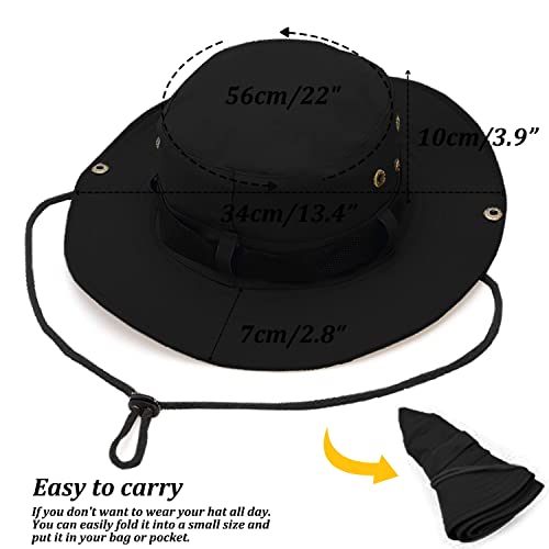 Sun Hats for Men Women, Fishing Hat UV Protection Wide Brim Bucket Hats Foldable Boonie Hat for Hiking Camping Safari - color: Black