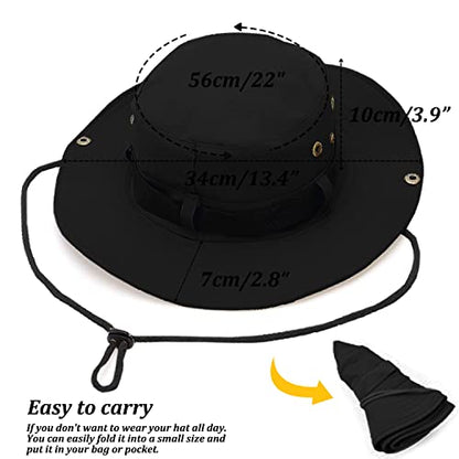 Sun Hats for Men Women, Fishing Hat UV Protection Wide Brim Bucket Hats Foldable Boonie Hat for Hiking Camping Safari - color: Black