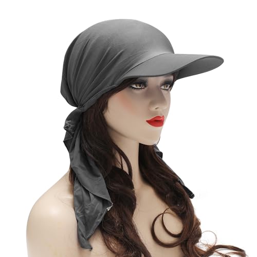 ZLYC Chemo Headwear for Women Brim Visor Head Scarf Pre Tied Headwraps Lightweight Skull Cap - color: Solid Gray