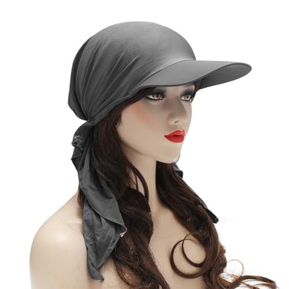 ZLYC Chemo Headwear for Women Brim Visor Head Scarf Pre Tied Headwraps Lightweight Skull Cap - color: Solid Gray