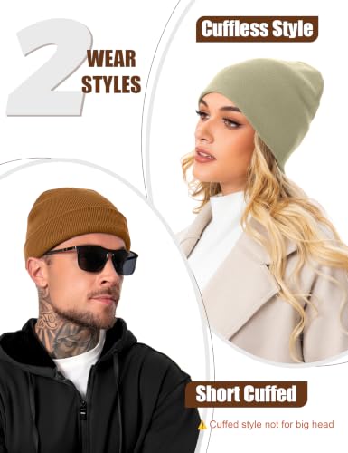 ROYBENS 100% Cotton Cuffless Beanie for Men Women Knit Fisherman Skull Cap - color: Khaki