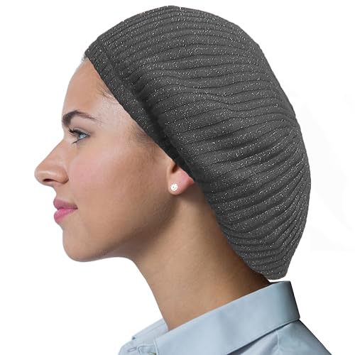 Hair Snood, Knit Slouchy Beret Beanie Lightweight, Jewish Head Coverings for Women, Cancer Headwear for Women Chemo Sleep Hat - color: Charcoal Grey Thin Ribbed