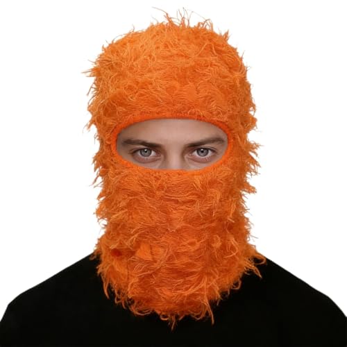 Distressed Ski Mask Balaclava, Yeat Shiesty Knitted Full-Face Mask - color: Orange