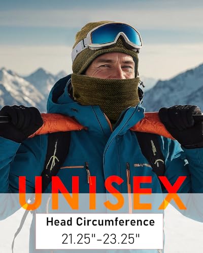 Winter Mens Beanie Hat Scarf Set Fleece Lined Windproof Ski Skull Cap Women - color: Khaki+grey