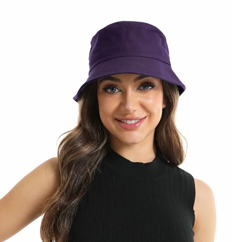 Wheebo Solid Color Bucket Hat for Women Summer Beach Fishmen Hat for Lady Adult Unisex Cotton Cap…… - color: A-sc-purple