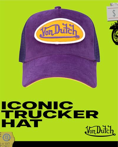 Von Dutch Unisex Velvet Trucker Hat, Curved Bill, Mesh Back, Snapback - color: Purple