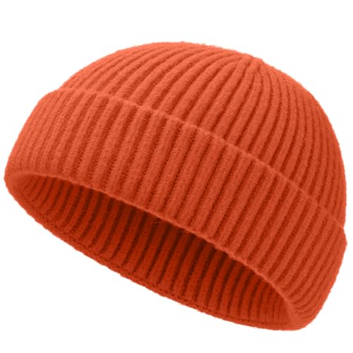 Short Fisherman Beanie for Men Women Wool Knit Cuff Winter Hats - color: 1pcs-orange