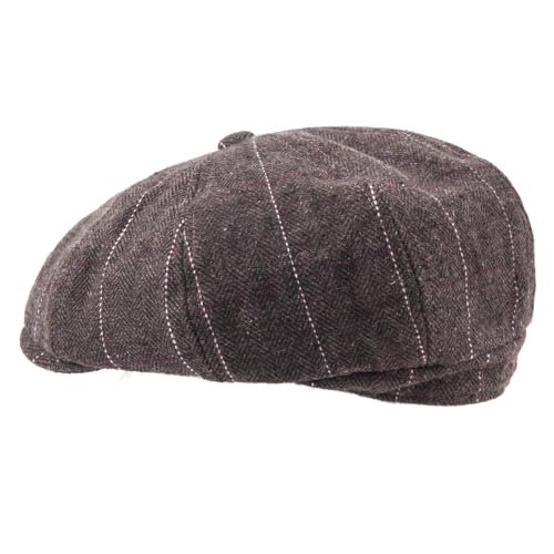 LADYBRO 8 Panel Newsboy Hats for Men Cap Irish Wool Blend Tweed, Adjustable - color: 005 Plaid Dark Brown, size: 7 3/8-7 5/8