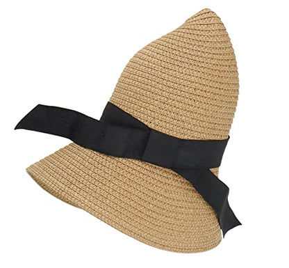 Girls Wide-Brim Straw Sun-Hat for Summer Beach with Bow - color: Khaki(bow-straw Hat), size: 9-17 Years