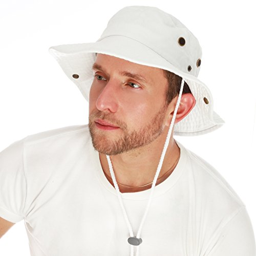 The Hat Depot Cotton Stone-Washed Safari Wide Brim Foldable Double-Sided Sun Boonie Bucket Hat - color: 2. Cotton - White, size: Small-Medium