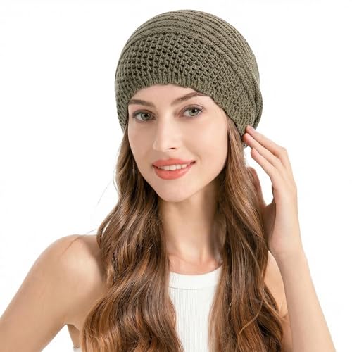 ZLYC Crochet Slouchy Beanie for Women Soft Lightweight Skull Cap - color: Plain Khaki