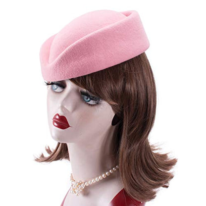 Lawliet Wool Stewardess Air Hostesses Pillbox Hat Millinery Teardrop Fascinator Base A040 - color: Pink