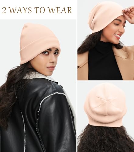 100% Cotton Beanie for Women Men Soft Knit Beanies Warm Winter Hat - color: Light Pink