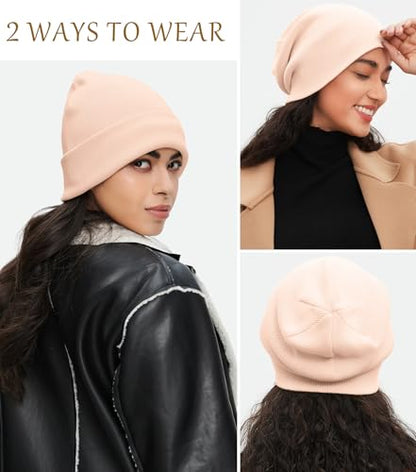 100% Cotton Beanie for Women Men Soft Knit Beanies Warm Winter Hat - color: Light Pink