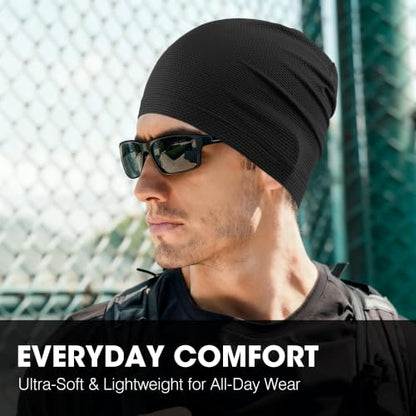 WTACTFUL 3-Pack Breathable Cooling Skull Cap for Men Women Thin Beanie - color: # Black+gray+white