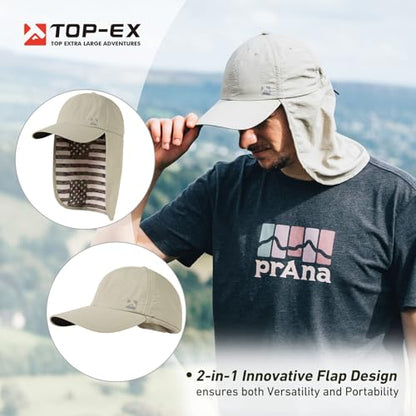 TOP-EX L/XL/XXL UV50+ Waterproof Neck Flap Baseball Sun Cap - color: Beige Flag, size: X-Large