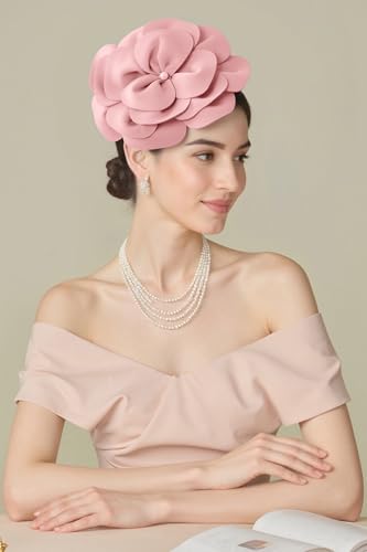 BABEYOND Fascinators Hats for Women Layered Flower Tea Party Derby Hats - color: Nude Pink