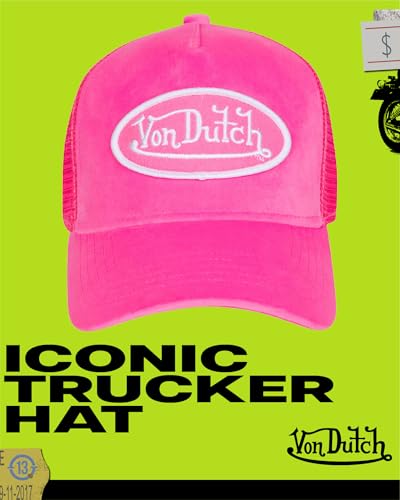 Von Dutch Unisex Velvet Trucker Hat, Curved Bill, Mesh Back, Snapback - color: Pink