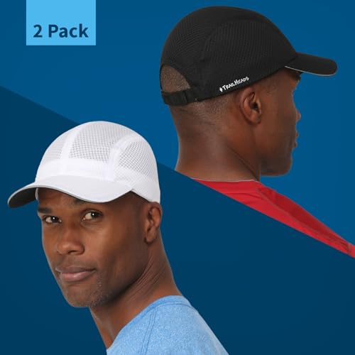 TrailHeads Men's Race Day Running Hat, Quick Dry, Moisture Wicking - color: White & Black 2-pack