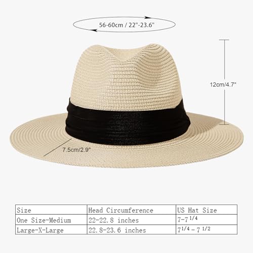 Lanzom Women Wide Brim Straw Panama Roll up Hat Fedora Beach Sun Hat UPF50+ - color: 01-fold Belt Khaki, size: One Size-Medium