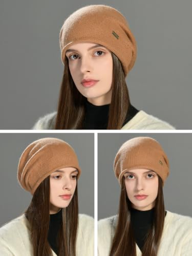 jaxmonoy Slouchy Knit Beanie Hat for Women Winter Soft Warm Ladies Laightweight Slouch Knitted Skull Beanies Cap - color: Coffee
