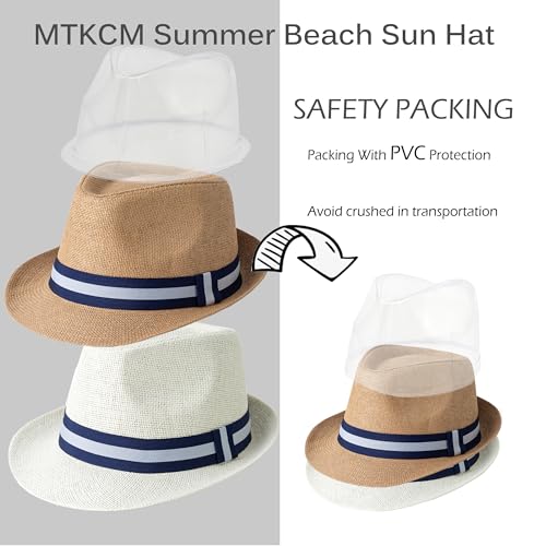 4 Pack Short Brim Straw Fedora Summer Beach Sun Hat Men - color: 2 Pcs Set M