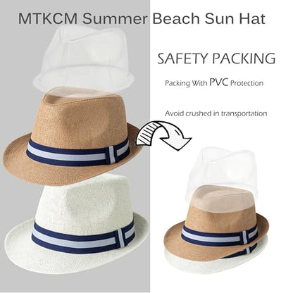 4 Pack Short Brim Straw Fedora Summer Beach Sun Hat Men - color: 2 Pcs Set M