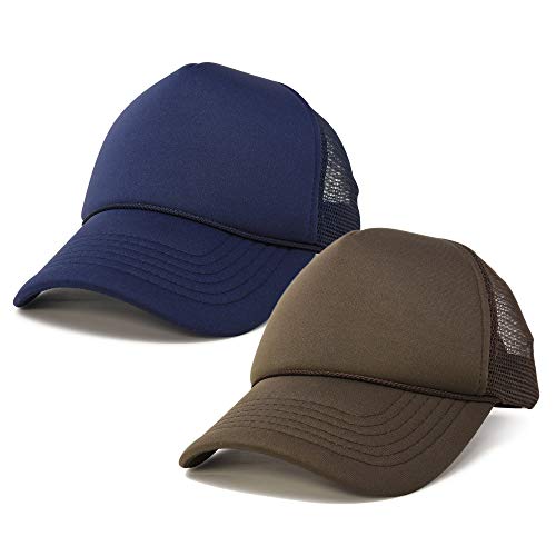 DALIX Solid Blank Trucker Hats Caps 2 Pack - color: Brown and Navy Blue