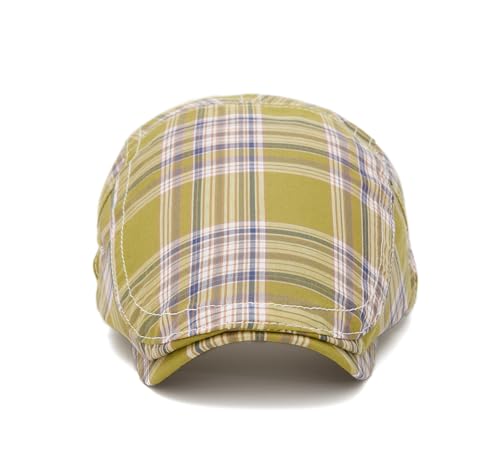 Quanhaigou Unisex Denim Newsboy Hats Flat Ivy Gatsby Cabbie Driving Berets Hat Cotton Dad Cap for Men Women - color: Yellow Green Plaid
