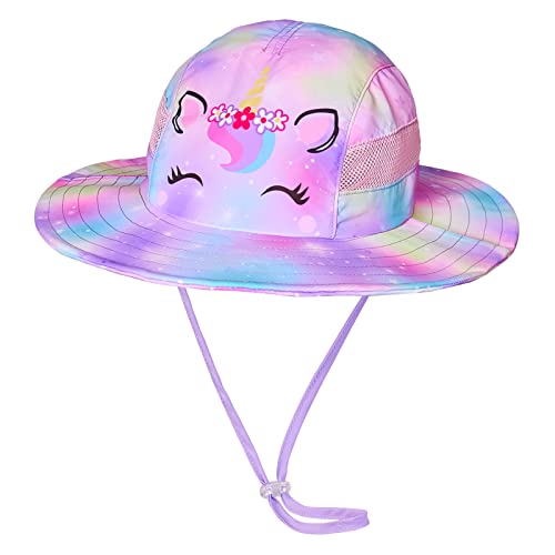 ICOSY Sun Hat for Kids Girls, UPF 50+ Wide Brim Beach Hat for Toddler - color: Colorful