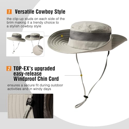 TOP-EX Oversized Waterproof Sun Hat for Big Heads with Wide Brim & Mesh - color: Light Grey, size: X-Large-XX-Large