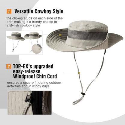 TOP-EX Oversized Waterproof Sun Hat for Big Heads with Wide Brim & Mesh - color: Light Grey, size: X-Large-XX-Large