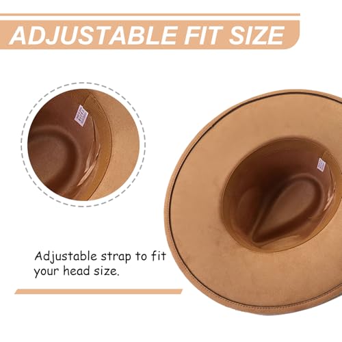 Fedora Hats for Women Man with Big Wide Brim Classic Suede Panama Hat Western Outdoor hat - color: Camel