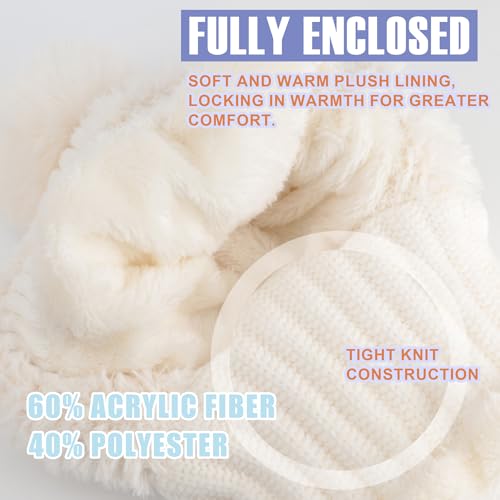 AQOKKA 3 in 1 Knit Fleece Lined Beanie Hat with Scarf and Mask Warm - color: White