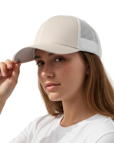 Zylioo XXL Fitted Trucker Hat,Large Stretch Mesh Summer Cap for Men Women - color: Beige-white, size: Medium-Large